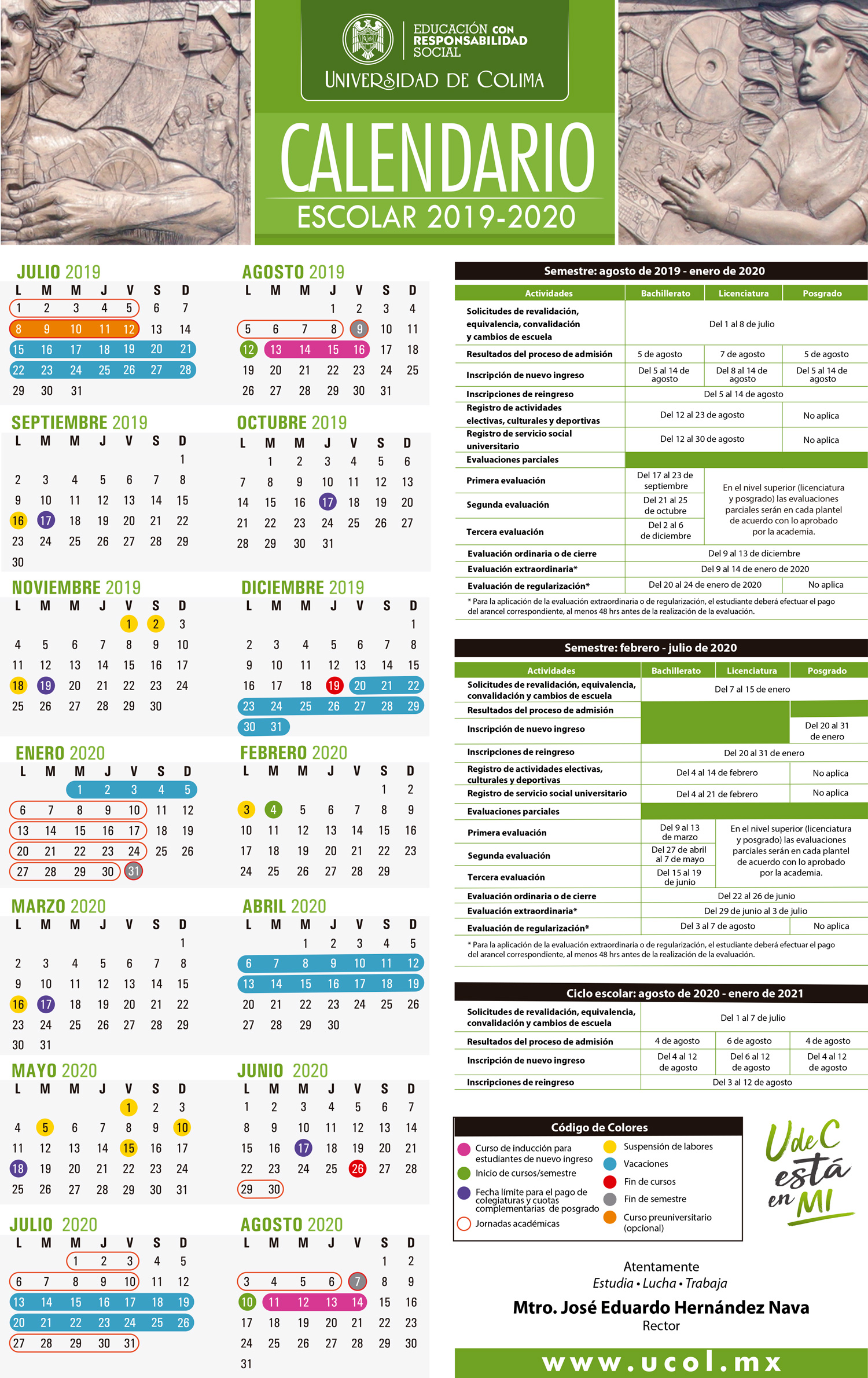 Universidad de Colima / Alumnos - Calendario escolar