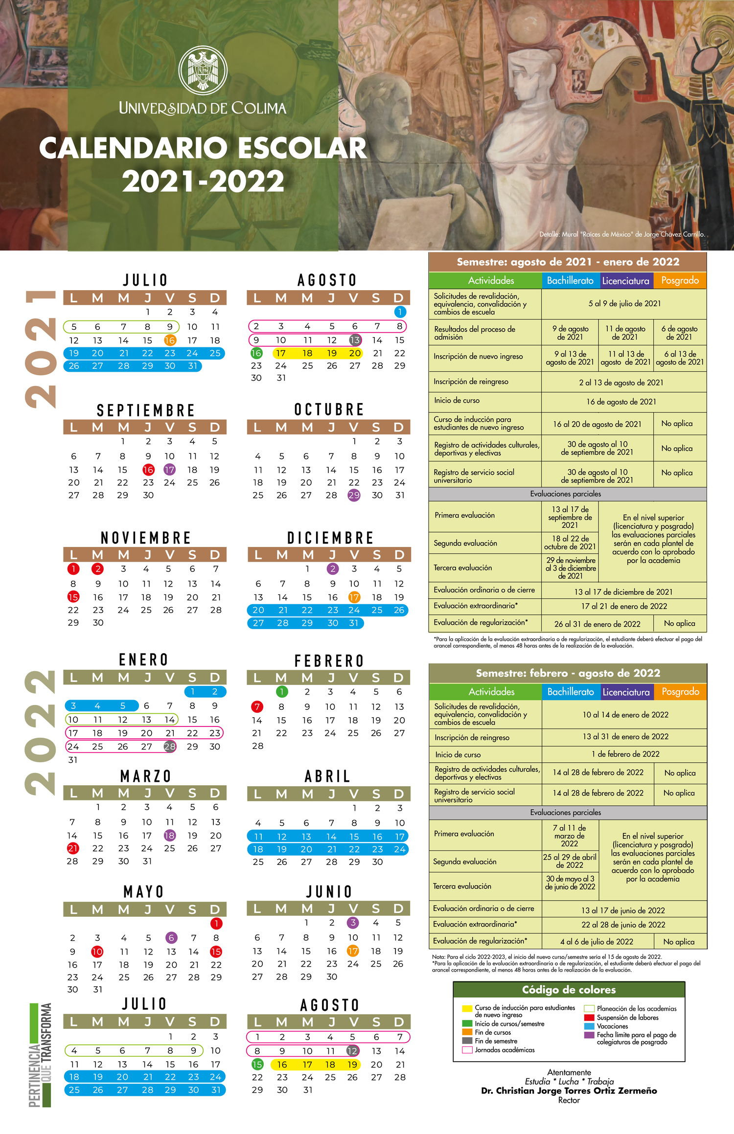 Universidad de Colima / Alumnos - Calendario escolar